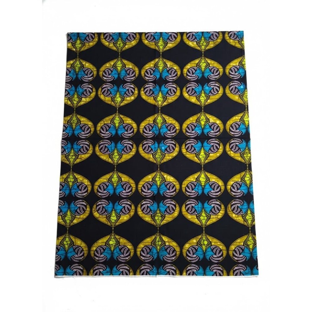 Authentic Veritable Real Wax African Print Fabric Panel - Blue/Yellow Ankara - 3